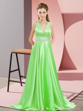 Sexy Sleeveless Brush Train Beading Backless Prom Dress