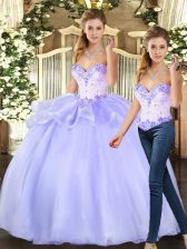  Lavender Sleeveless Organza Lace Up Quinceanera Gowns for Sweet 16 and Quinceanera