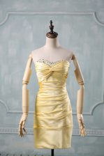  Yellow Column/Sheath Taffeta Sweetheart Sleeveless Beading and Ruching Mini Length Side Zipper 