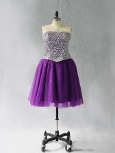 Modest Purple Sleeveless Mini Length Beading Lace Up 