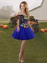 Enchanting Sleeveless Mini Length Embroidery Lace Up Dress for Prom with Royal Blue