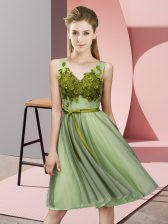 Inexpensive Yellow Green Sleeveless Tulle Lace Up Dama Dress for Quinceanera for Wedding Party