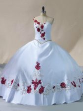 Charming White One Shoulder Lace Up Embroidery Sweet 16 Dress Sleeveless