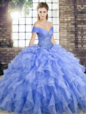Luxurious Sleeveless Brush Train Beading and Ruffles Lace Up Quinceanera Gowns