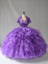  Purple Ball Gowns Beading and Ruffles 15th Birthday Dress Lace Up Taffeta Sleeveless Floor Length