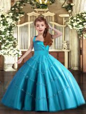  Floor Length Ball Gowns Sleeveless Baby Blue Little Girls Pageant Dress Wholesale Lace Up