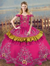 Elegant Sleeveless Lace Up Floor Length Embroidery Quince Ball Gowns