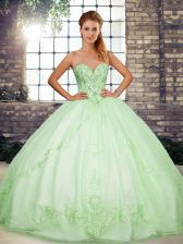  Ball Gowns Sweet 16 Dress Apple Green Sweetheart Tulle Sleeveless Floor Length Lace Up