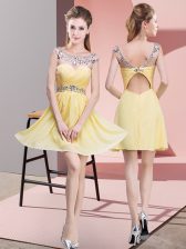  Yellow Homecoming Dress Prom and Party and Military Ball with Beading and Ruching Scoop Sleeveless Backless