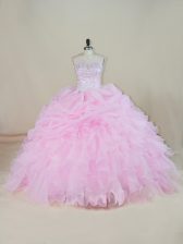 Modern Sleeveless Brush Train Beading and Ruffles Backless 15 Quinceanera Dress