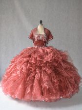 Deluxe Floor Length Ball Gowns Sleeveless Red Quinceanera Gown Lace Up