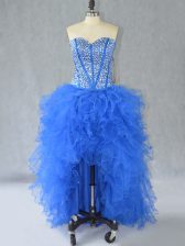 Extravagant Blue Prom Dresses Prom and Party with Beading and Ruffles Sweetheart Sleeveless Lace Up