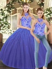 Perfect Halter Top Sleeveless Tulle Sweet 16 Dresses Embroidery Lace Up