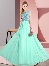 High End Apple Green Chiffon Backless Damas Dress Sleeveless Floor Length Beading and Appliques