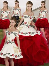  Sleeveless Lace Up Floor Length Embroidery and Ruffles Quinceanera Gown