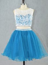 Decent Blue Scoop Zipper Lace Prom Party Dress Sleeveless