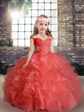  Sleeveless Lace Up Floor Length Beading Little Girls Pageant Dress