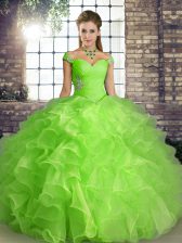  Organza Sleeveless Floor Length Quinceanera Dress and Beading and Ruffles