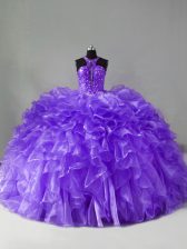  Lavender Ball Gowns Beading and Ruffles 15th Birthday Dress Zipper Organza Sleeveless