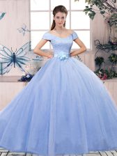 Hot Selling Short Sleeves Lace and Hand Made Flower Lace Up Sweet 16 Dresses