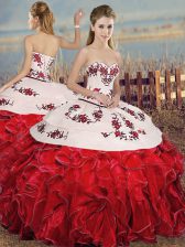 White And Red Sleeveless Embroidery and Ruffles Floor Length 15 Quinceanera Dress
