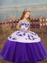 Custom Fit Organza Straps Sleeveless Lace Up Embroidery Pageant Gowns For Girls in Eggplant Purple and Purple