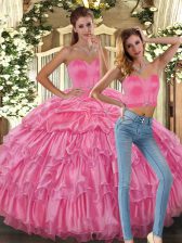  Asymmetrical Lace Up 15 Quinceanera Dress Pink for Sweet 16 and Quinceanera with Beading and Ruffles and Pick Ups