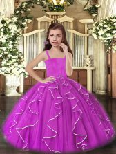  Tulle Straps Sleeveless Lace Up Ruffles Little Girls Pageant Dress Wholesale in Purple