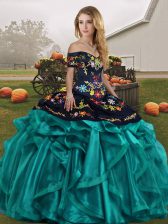  Sleeveless Lace Up Floor Length Embroidery and Ruffles Sweet 16 Dresses