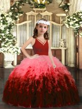  Sleeveless Beading and Ruffles Zipper High School Pageant Dress