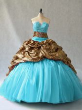  Ball Gowns Sleeveless Aqua Blue Sweet 16 Dresses Lace Up