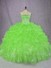  Ball Gowns Organza Strapless Sleeveless Beading and Ruffles Floor Length Lace Up 15th Birthday Dress