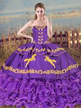 Purple Lace Up Sweetheart Embroidery and Ruffled Layers Sweet 16 Dresses Organza Sleeveless