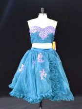 Flirting Sweetheart Sleeveless Organza Homecoming Dress Appliques and Ruffles Zipper