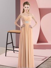  Peach Chiffon Zipper Homecoming Dress Sleeveless Floor Length Beading