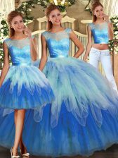 Admirable Sleeveless Floor Length Lace and Ruffles Lace Up Quinceanera Dress with Multi-color