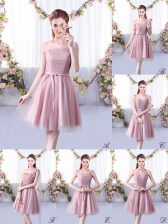  Pink Vestidos de Damas Wedding Party with Belt Off The Shoulder Sleeveless Lace Up