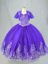  Ball Gowns Little Girl Pageant Dress Purple Spaghetti Straps Tulle Sleeveless Floor Length Lace Up