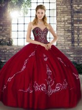 Super Wine Red Lace Up Quinceanera Dress Beading and Embroidery Sleeveless Floor Length