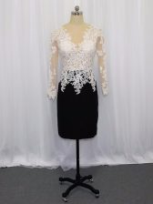 Top Selling White And Black Column/Sheath Lace Dress for Prom Zipper Satin Long Sleeves Mini Length