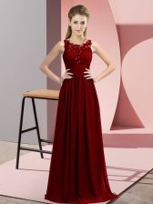  Scoop Sleeveless Zipper Quinceanera Court of Honor Dress Burgundy Chiffon