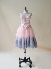  Baby Pink Sleeveless Beading and Appliques Mini Length Homecoming Dress