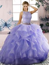 Cheap Tulle Scoop Sleeveless Zipper Beading and Ruffles Sweet 16 Quinceanera Dress in Lavender