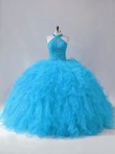 Classical Sleeveless Lace Up Floor Length Beading and Ruffles Quinceanera Gown