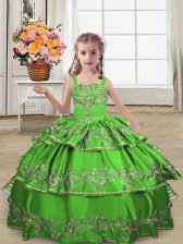 Best Sleeveless Lace Up Floor Length Embroidery and Ruffled Layers Pageant Gowns For Girls