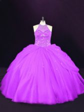 Adorable Purple Lace Up Sweet 16 Dress Beading Sleeveless