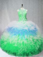 Nice Scoop Sleeveless Tulle Sweet 16 Quinceanera Dress Beading and Ruffles Zipper