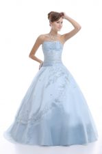  Light Blue Organza Lace Up Sweetheart Sleeveless Floor Length Vestidos de Quinceanera Embroidery