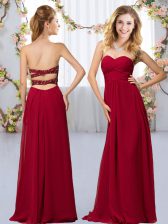  Wine Red Sleeveless Chiffon Criss Cross Quinceanera Court Dresses for Wedding Party