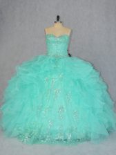Sweet Sweetheart Sleeveless Quinceanera Dress Floor Length Beading and Ruffles Apple Green Organza